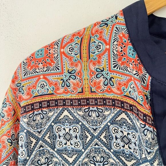 Zara Multicolor Print 3/4 Kimono Sleeve Oversized Boho Vneck Tunic Blouse - Picture 9 of 11